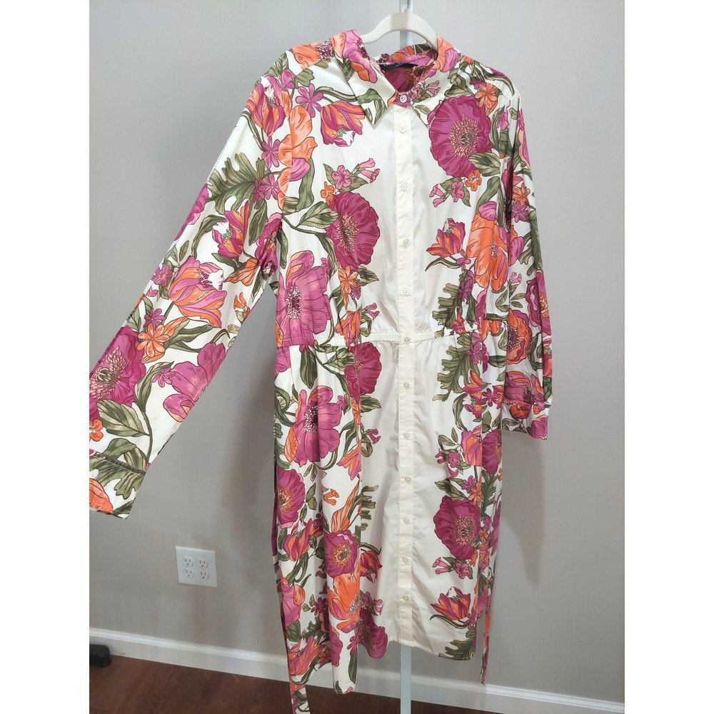 Lane Bryant Size 20 Belted Shirt Dress Long Sleeve Botanical Resort Cottagecore
